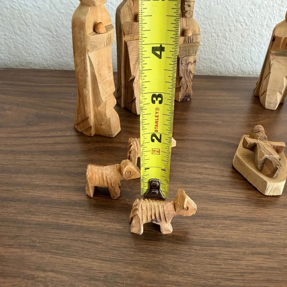 SERRV Jordan Hand Carved Olive Wood Nativity Set 11 Piece Rustic Minimalist